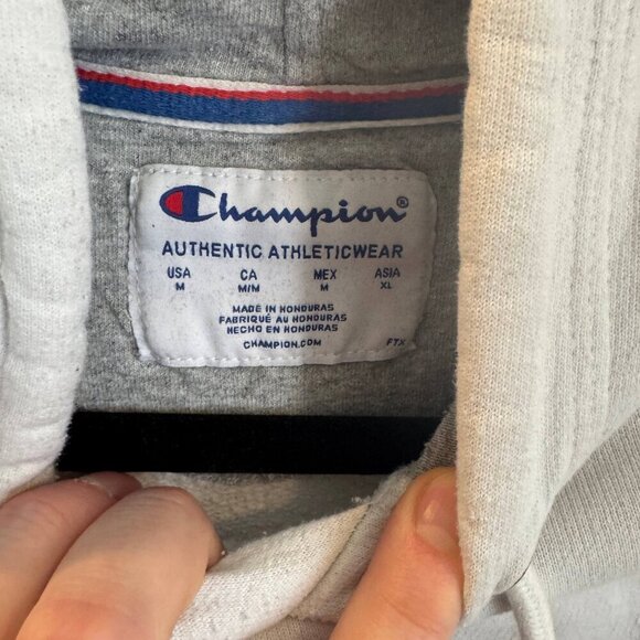 Champion Hoodie Mens Medium White Long Sleeve Drawstring Kangaroo Pocket Pullove - Picture 4 of 11